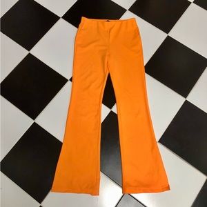 Zara Neon Orange Flare Leg Pants Stretchy Leggings Tangerine Long Pull On Bright